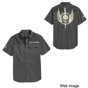 NWT Harley Davidson Men’s Tire Tread Yoke Skull Wing Shirt